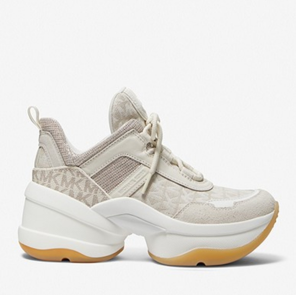 MICHAEL MICHAEL KORS Olympia Logo Jacquard and Glitter Chain-Mesh Trainer